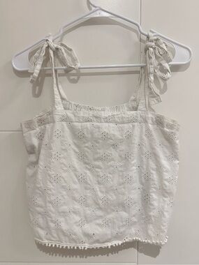 aerie White Eyelet Tie-Shoulder Cotton Camisole